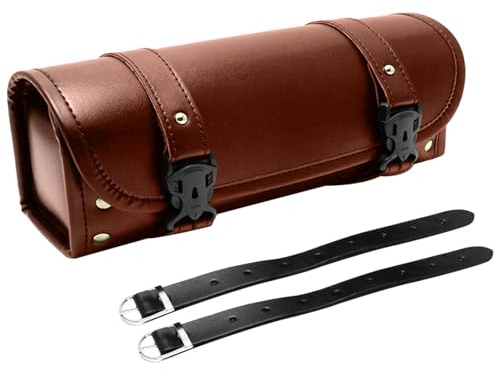 Mulcort Motorrad Satteltasche Universal PU Leder Motorrad Satteltasche mit Verstellbaren Riemen Wasserdicht Lenkertasche Werkzeugtasche (Braun)