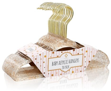 Concepts 20 Pack Premium Heavy Duty Gold Glitter Acrylic Kids Hangers, Elegant for Baby Nursery Space-Saving Non-Slip Clothes Hangers with Gold Hook