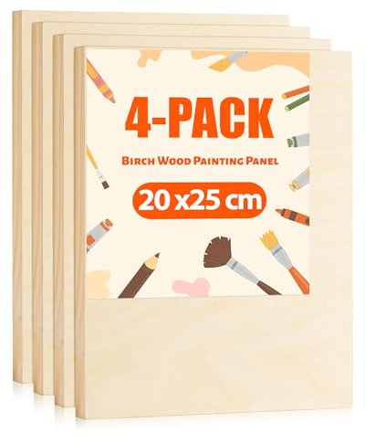 ROWOOD Holzleinwand zum Malen, Leinwandplatten 20x25cm/8x10 – 4 Stück, Unvollendeter Holzrahmen, Leere Malerleinwand für Kunsthandwerk, Ölmalerei und Pouring-Technik
