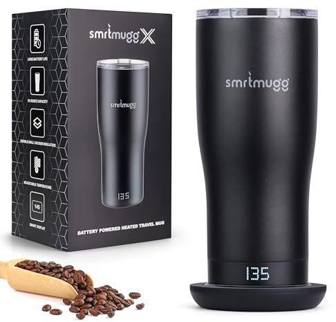 SMRTMUGG X Beheizte Kaffeetasse, 540 ml, 5 Stunden Akkulaufzeit, selbstheizend, einstellbare Temperatursteuerung, LCD-Bildschirm, EIN-Knopf-Temperatureinstellung, inklusive Abdeckung mit