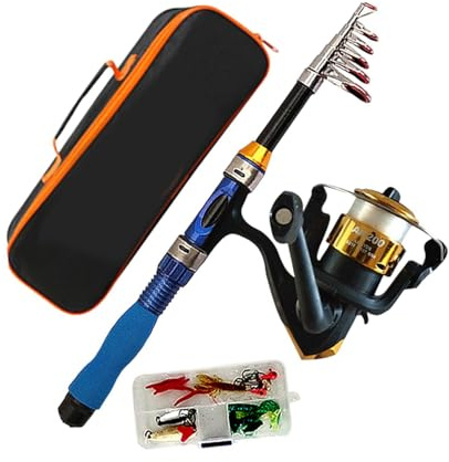 Aymzbd Set Canna da Pesca per Bambini, Canna Telescopica con Borsa per Il Trasporto, per attività All'aperto, Asta Blu