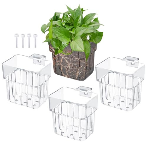 Lot de 4 Supports De Plantes d'Aquarium, Pots de Fleurs en Plastique Transparent Panier à Plantes d'Aquarium Suspendu Tasse à Plantes Aquatiques pour Plantes Hydroponiques d'Aquarium