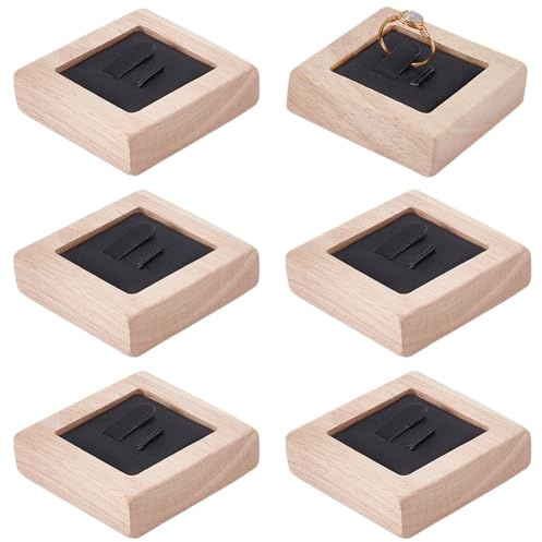 FINGERINSPIRE 6Pcs Présentoir de Bagues en Bois de Bambou Avec Intérieur en Cuir Noir Présentoir de Bague pour Couple Porte-Bagues pour Bijoux Organisateur pour Stockage Bagues Vente Bagues Exposition