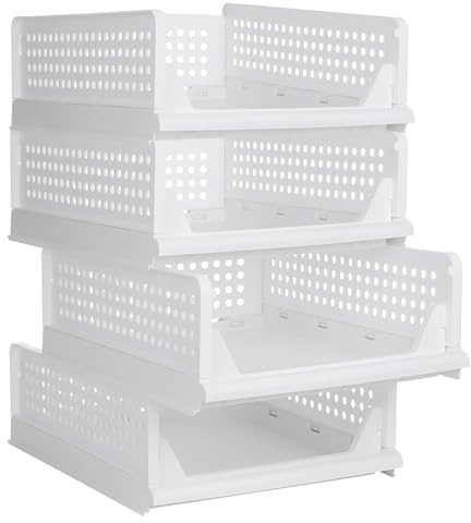 Armadio Scorrevole, Organizzatore Armadio, Scatola di Riordinamento Impilabile Per Vestiti, Piumini E Giocattoli 33,5 x 43 x 56 cm, 4 (2 PC) - Bianco