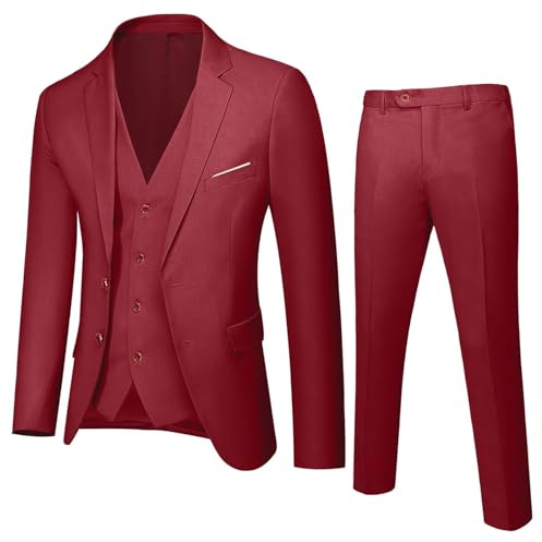 Vhersily Vestido de hombre de 3 piezas Slim Fit Traje Formal de Boda Un Botón Chaqueta Gilets Pantalones, Vestidos de Novia Elegante Ceremonia de Smoking Blazer Chaleco Pantalones de Trabajo Business