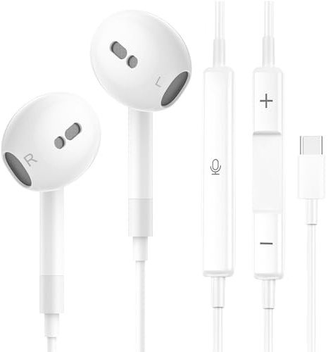 Écouteurs USB C, Écouteur Filaire USB C Casque Stéréo HiFi avec Microphone et Contrôle du Volume, Casque Intra-Auriculaires pour iPhone 16 15 Pad Pro Google Pixel Samsung Galaxy
