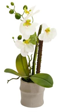 Orchidea Artificiale Sweet Bianca 44 cm – Pianta Finta Realistica in Vaso di Ceramica, Elegante Decorazione per Casa, Ufficio o Regalo