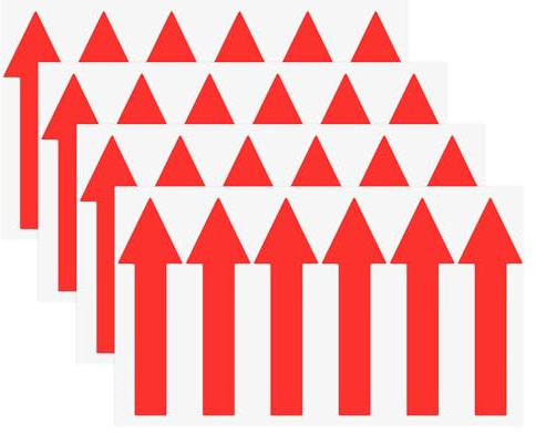M METERXITY 4-Pack Arrow Sticker, 4 x 1 Inch/ 100 x 30 mm PVC Waterproof Self-Adhesive Directional Arrows Removable Directional Floor Decal Stickers for Wall Marking/Road Sign [Red]