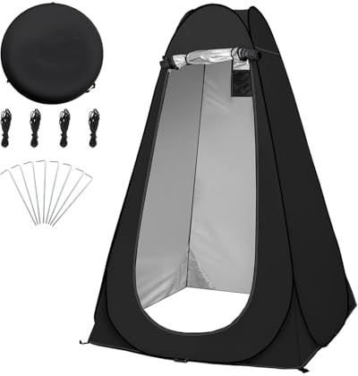 Pop-up Duschzelt, Zwei Fenster Tragbarer Umkleideraum für den Strand, UV-Duschkabinenzelte für Wandern am Strand, Picknick-Angeln im Freien, 120 x 120 x 190 cm (Schwarz)