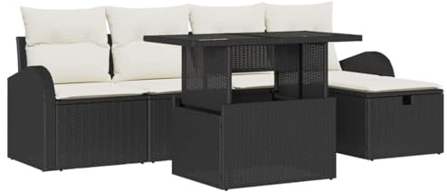 vidaXL Trädgårdsoffset med kudde med lagring 6 pcs Svart Poly rattan, Modern trädgårdsoffas, modulärt utomhusmöblemang, hållbar utemöbler, UV-skydd, flexibel och smart design