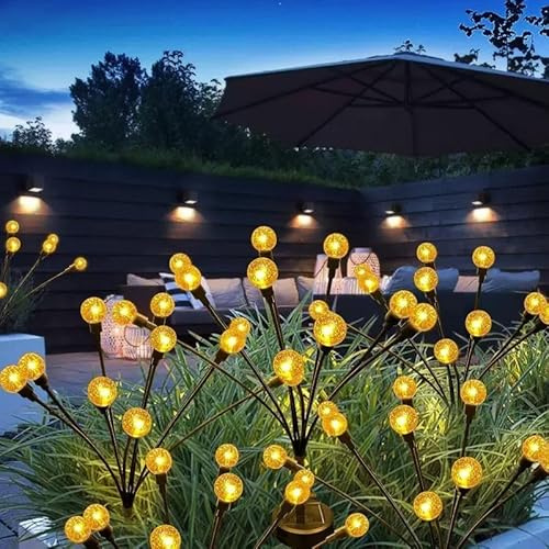 FOMOMDI Firefly Solar Garden Lights, 10 LED Crystal Ball Sway by Wind, Outdoor Fairy Lights for Yard Patio Flower Bed Pathway Wedding Halloween Christmas Holiday Decoration (Warm, 1 Pack)