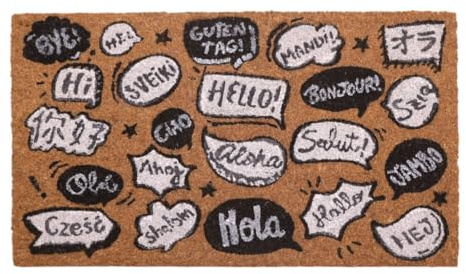 Genérico Felpudo “Hola” en Varios Idiomas 40x70 cm – Diseño Multilingüe | Fibra de Coco Natural con Base Antideslizante | Alfombra de Entrada para Exterior e Interior