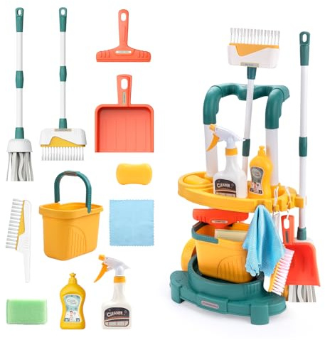 12Pcs Kids Cleaning Set, Pretend Play Mop Broom Dustpan Boys Girls