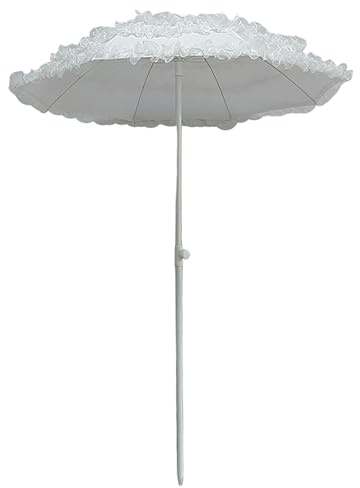 Romantique Beau Parapluie De Balcon Parasol De Jardin, Tissu De Polyester Blanc, Imperméable Écran Solaire, Mât De Parapluie En Métal 32mm, Parapluie De Plage Pliable En Hauteur Réglable Sans Base(160