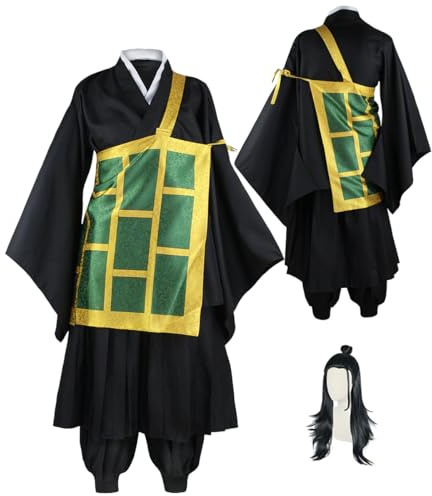 MEADOO Suguru Geto Cosplay Robe JJK Geto Costume Anime Uniform Kimono Outfits with Printed Cassock (Black-w,3X-Large)
