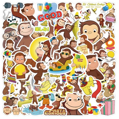 61 Pcs Curious George Monkey Storybook Cartoon Vinyl Waterproof Stickers for Water Bottle Laptop Motorcycle Skateboard Phone for Adults for Birthday Party Choice Decorative Supplies Favors