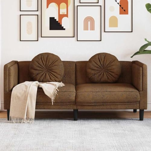 Massbinet 2-Sitzer Bequeme Sofas Couches für Wohnzimmer Ganzholz Sitzsofa Kleine Couch Kissen inklusive Braun Kunstleder Wildleder-Optik