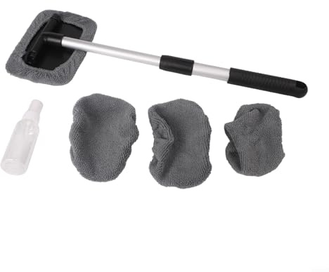 Set di 5 spazzole telescopiche per lavaggio auto, con testa in microfibra di ciniglia regolabile a 180°, 4 coperture grigie e flacone spray per parabrezza, finestre e specchi