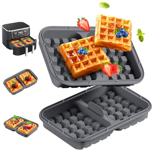 2 Pièces Moule Gaufre Silicone Air Fryer, Accessoires pour Friteuse à Air Chaud, Moule Gaufrier Réutilisable, Insert de Gaufre, Moules à Muffins avec Ninja AF300EU, AF400EU, AF451EU, SL400EU & AF500EU