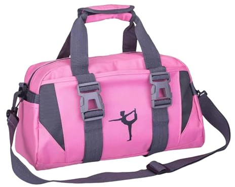 Sporttasche Damen Reisetasche Yogatasche Fitnesstasche aus strapazierfähigem Nylon mit verstellbarem Gurt für Training Reisen Fitnessstudio- Rosa