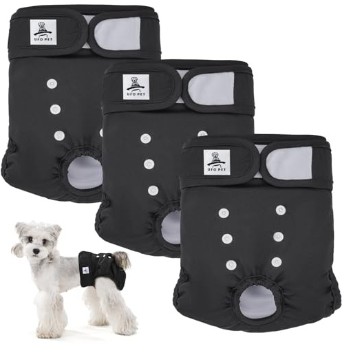 UFO PET Wiederverwendbare Hunde Windeln Weiblich, Läufigkeitshose für Hündinnen M (3 Stück), Hochsaugfähige Hundewindeln für Hündinnen mit Starkem und Flexiblem Verschluss - Schwarz