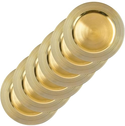 IL BOTTEGONE Set 6 Sottopiatti Riutilizzabili, 33 Cm Sottopiatti in PP Piatti da Portata Rotondi Grandi per Natale Nozze Festa Ristorazione Evento Tavolo Decorazione (Britt Oro)