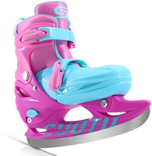 SUOTU 32-36 EU Patins à Glace Réglables pour Enfants- Garçons et Filles, Double Protection, avec Soutien de la Cheville pour L'extérieur et la Patinoire (Rose-Violet)