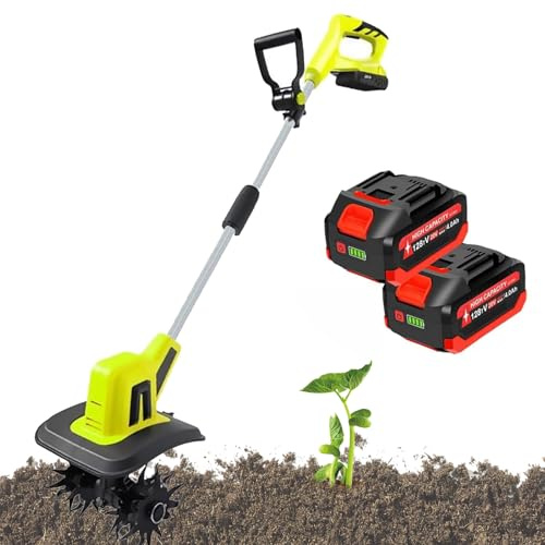Rotavator da Giardino Elettrico, Coltivatore di Terreno Cordless con 2×4,0Ah Batterie, Larghezza di Lavoro 25cm & profondità di Lavoro 22cm, 270RPM per Aiuole e Orti