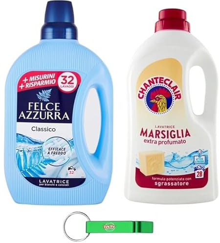 Felce Azzurra Chanteclair Set di detersivo, 1 Classico 1595 ml + 1 Marsiglia 1260 ml + portachiavi Beni Culinari