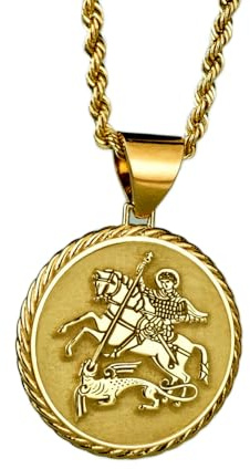 925 sterling silver necklace 22mm|18 inch chain | st george necklace| catholic jewelry| sovereign rope pendant| patron saint medallion| protection amulet| |gold plating handmade jewelry |WW_PNK_00351
