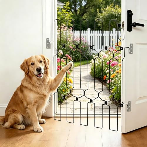 Retractable Dog Gate for Front Door, 26 Wide 30.7 Tall Metal Dog Barrier | Stair Gate for Dog, Front Door Pet Barrier to Keep Pets Secure When Opening, No-Drill Installation, Pet Gate for Indoor Use