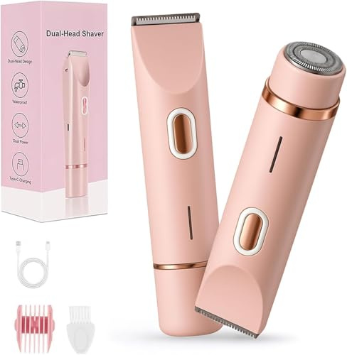 Rasoir Klyne Femme Rasoir électrique rechargeable double tête complet pour femme Utilisation humide et sèche (Rose)