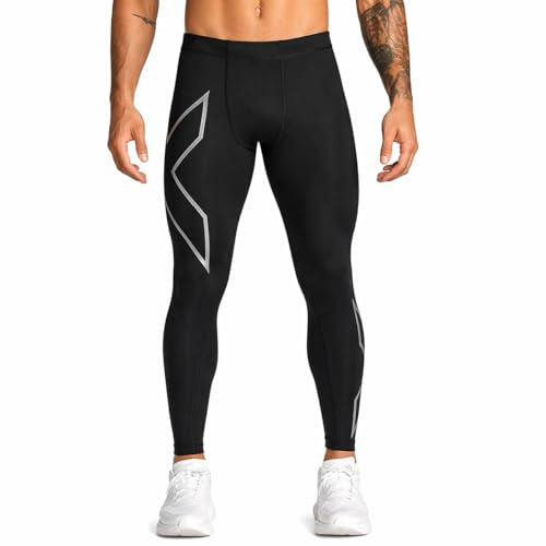 2XU Men's Core Compression Tights, Black/Silver, Large