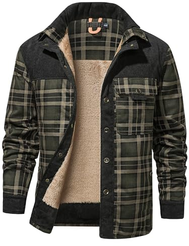 Mr.Stream Herr Flanellskjorta fleecefoder vinterjacka skogshuggarskjorta arbetsskjorta Jacket 3251 Green L