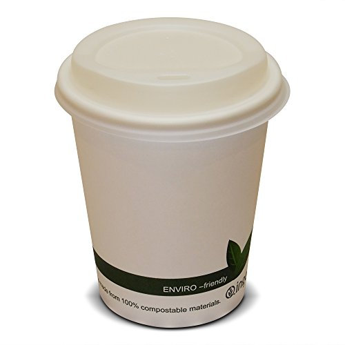 50-12oz (340ml) Disposable Biodegradable & Compostable Paper Coffee Cups with Compostable Sip Lids (12oz (340Ml) 50 Pack)