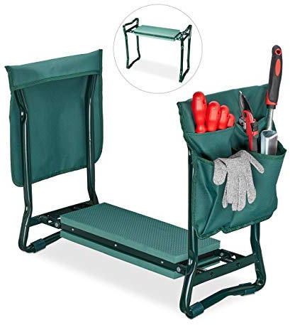 Relaxdays Panca da Giardino, Poggia Ginocchia, Cuscino Soffice, 2 Tasche, Giardinaggio, max.150 kg, 50x60x27,5, Verde