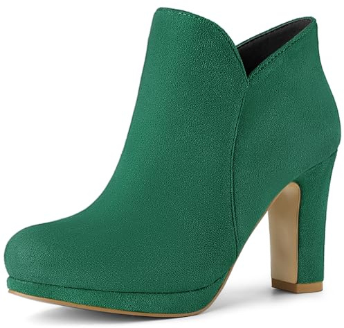 Allegra K Women's Round Toe Chunky Heeled Ankle Heel Boots Emerald Green 7 UK/Label Size 9 US