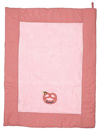 Krabbeldecke Brezel mit Tirolerhut, rosa, 70x90 cm, weich gepolstert, kleines Packmaß - ideal für unterwegs, 100% ÖkoTex Baumwolle