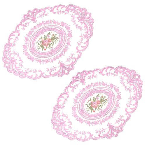 Amosfun Spitzen Tischsets Aus Milchseide 2Er Set Oval 43X30Cm Elegante Platzdeckchen Für Hochzeit Herbst Thanksgiving Party Dekoration