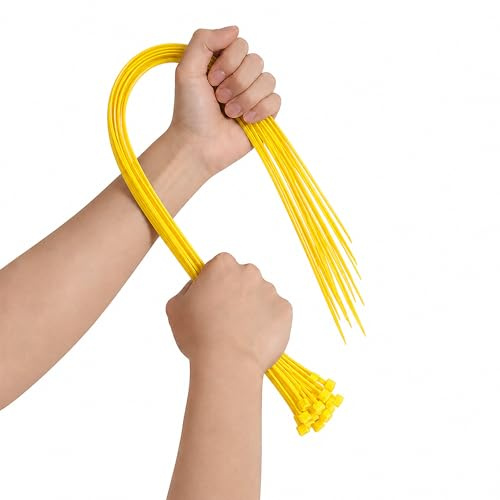 On1shelf® Heavy Duty Cable Ties Yellow 450mm x 7.2mm Strong Long Nylon PA66 Zip Tie Wraps 50 Pack 18 Inch for Cable Management, Garage, Garden & Electrical Use