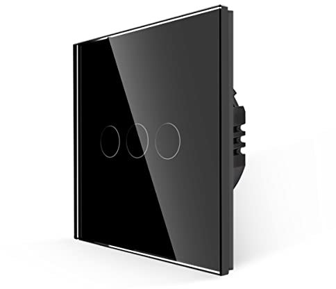 JIMEIDA Interruttore della luce unipolare, nessun cavo neutro richiesto, interruttore di controllo touch con pannello in vetro nero, 3 bande 1 via, AC 240V 500W/Gang