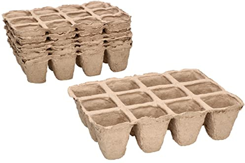 KOTARBAU® 120 Macetas de Cultivo de turba, 15,5x11x5 cm, Biodegradables y respetuosas con Medio Ambiente, Macetas ecológicas para plántulas, Hierbas y Semillas, Cuadradas, 10 bandejas de 12 macetas