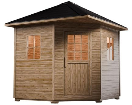 Artsauna Gartensauna Eldur mit 8 kW Ofen, Beleuchtung & Zubehör - Saunahaus aus Fichtenholz - Außensauna für 4 Personen - Outdoor Sauna 200x200x256 cm