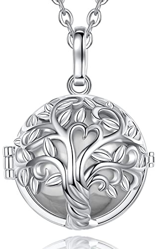 EUDORA Harmony Ball Collier Bola de Grossesse avec Chaîne, Pendentif Arbre de la Vie boule de musique pour Femmes Enceinte Future Mère Cadeau de Bijoux, 76cm+114cm Chaîne