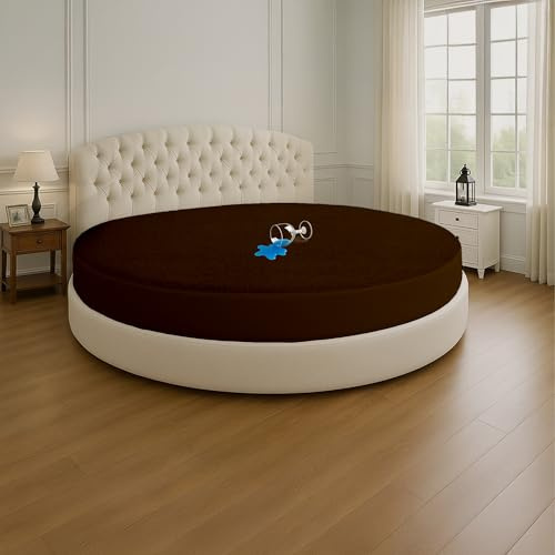 SGI Bedding Waterproof Round Mattress Protector 80 Diameter– 15 Deep Pocket Fitted Style Terry Cotton Mattress Pad Cover, Soft, Breathable & Noiseless, Spills & Stains Bed Protection – Chocolate