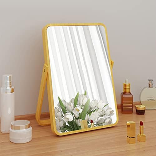 Schminkspiegel, Schminkspiegel aus Massivholz, Home HD Rechteckiger Schminkspiegel, Retro-Schreibtisch mit Ständer, kann im Wohnzimmer, Wohnheim, Sch(Size:Mittel,Color:Alles Massivholz)