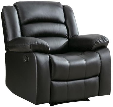 ANJ Black Recliner Chair with Overstuffed Arm and Back, Breathable Faux Leather Manual Reclining Chairs, Living Room Single Sofa Recliners