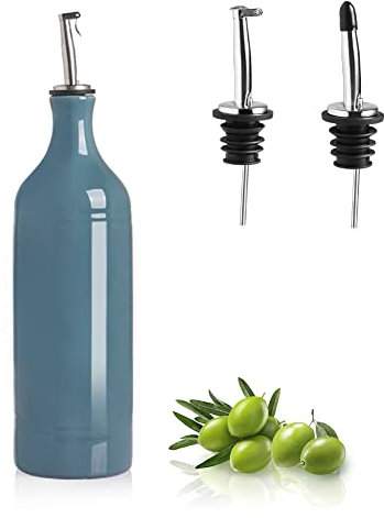 Sweejar Home flacon distributeur d'huile d'olive en céramique opaque protège l'huile pour réduire l'oxydation, convient pour le stockage d'huile, vinaigre, et autres liquides, 680 ml (Bleu brouillard)