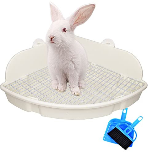 PINVNBY Large Rabbit Litter Box Bunny Corner Toilet Box Small Animal Cage Toilet Pet Potty Trainer Bigger Pan Fan Shape Box for Adult Guinea Pigs Chinchilla Ferret Galesaur (White)