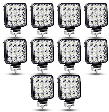 RIGIDON 10 Pcs Phare de Travail led, 3.3 pouces 48W mini Projecteur lumière 12V 24V carré feux de travail led Étanche pour 4x4 Offroad Voiture Camion Tracteur SUV, 6000K Spot feux antibrouillard
